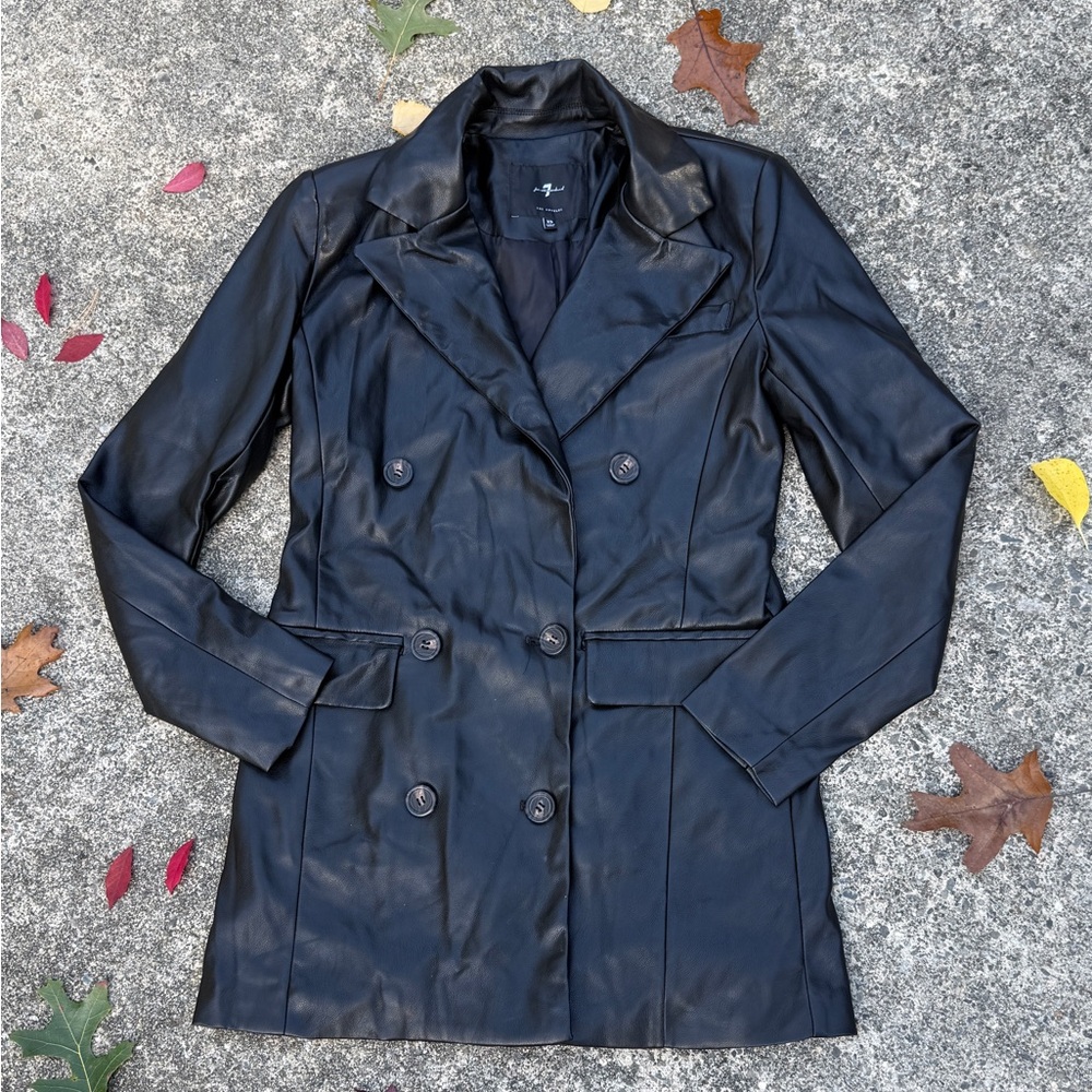 7 For All Mankind dark chocolate brown/ black vegan Leather Jacket - Picture 1 of 11